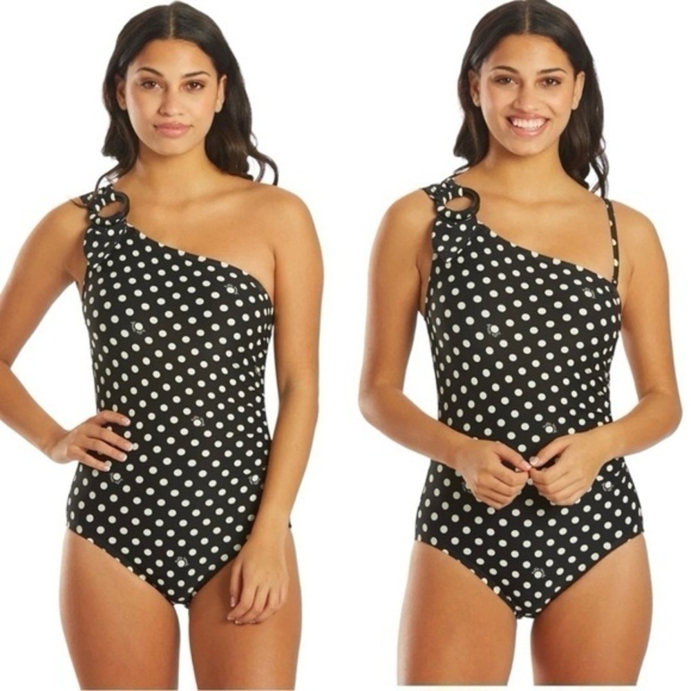 kate spade new york Polka Dot Buckle One Shoulder One Piece Swimsuit sz small